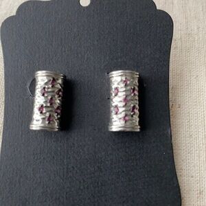 Amethyst And Textured Silver Pierced Earrings